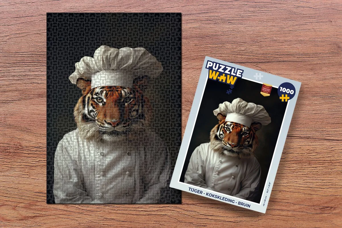 PuzzleWow Tijger Kokskleding Legpuzzel 1000 Stuks - Bruin