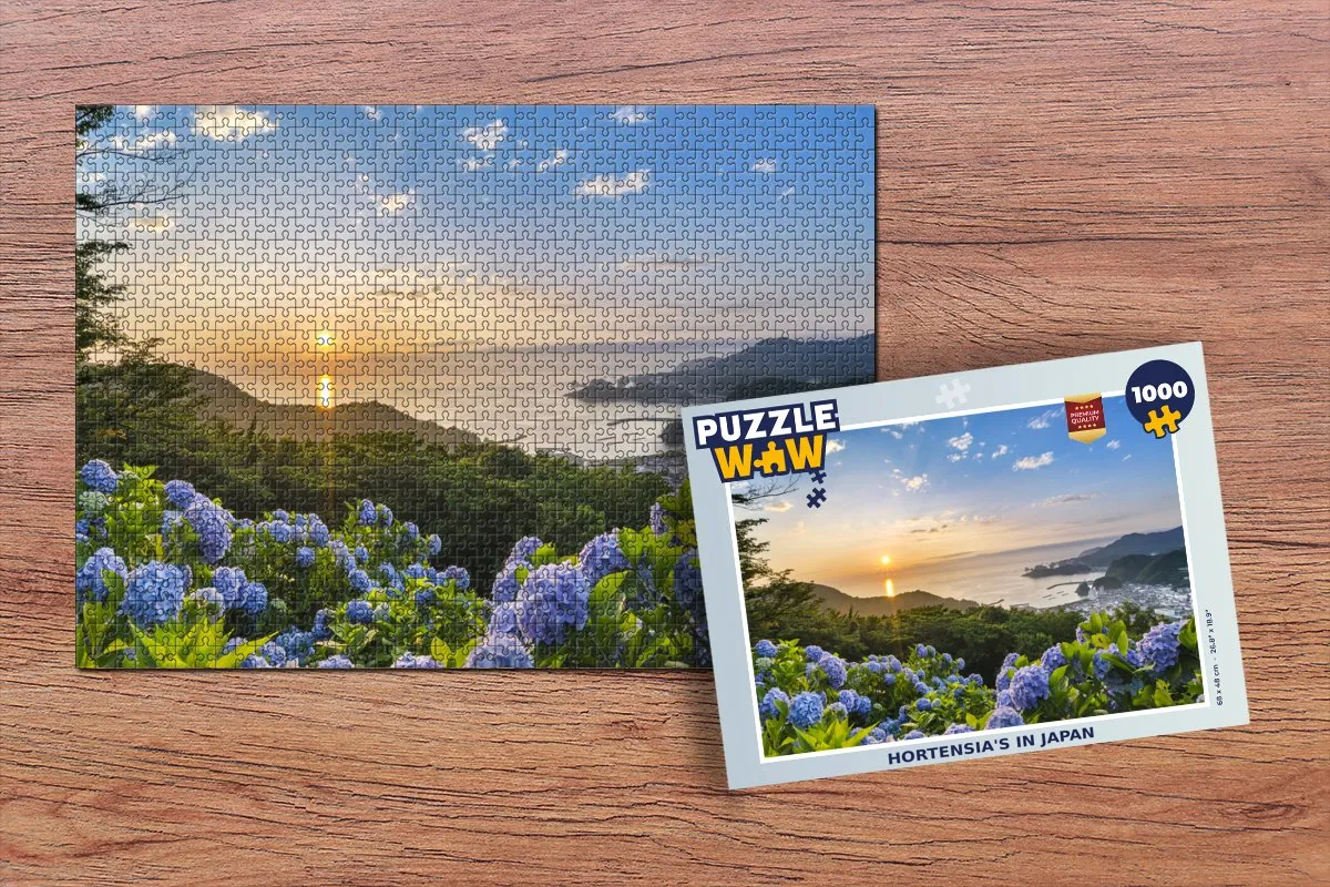 PuzzleWow Hortensia's in Japan Legpuzzel 1000 Stuks - Multicolor