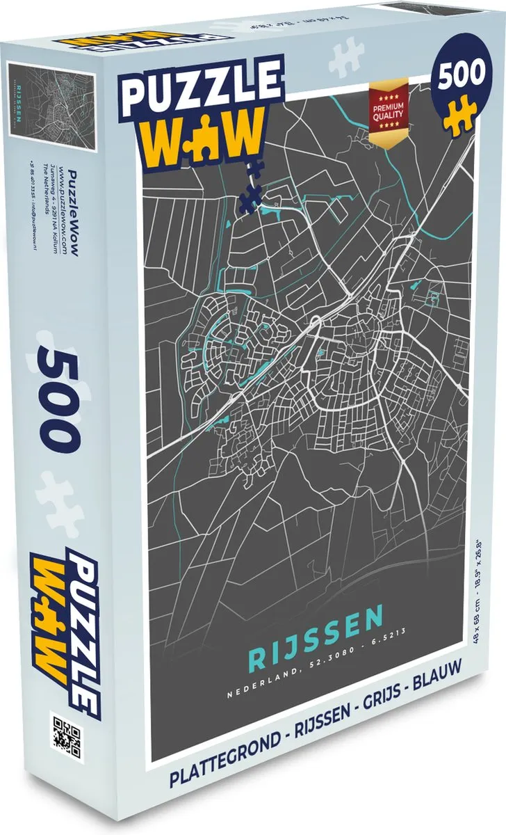 PuzzleWow Rijssen Plattegrond Legpuzzel 500 Stuks - Multicolor