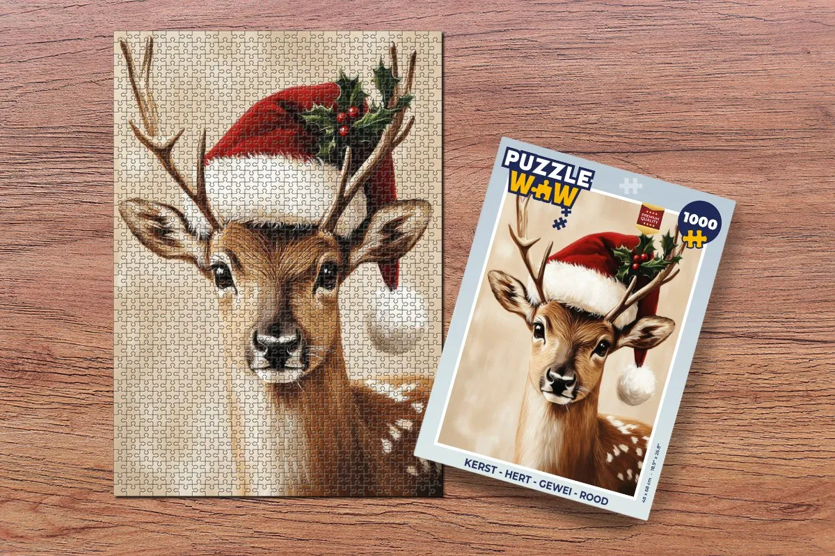 PuzzleWow Kerst Hert Gewei Puzzle 1000 Stuks - Rood