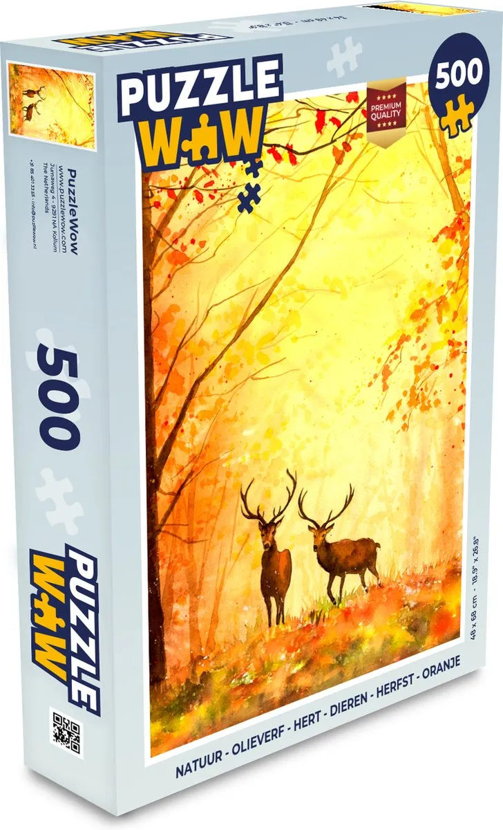 PuzzleWow Natuur Olieverf Hert Legpuzzel 500 Stuks - Multicolor
