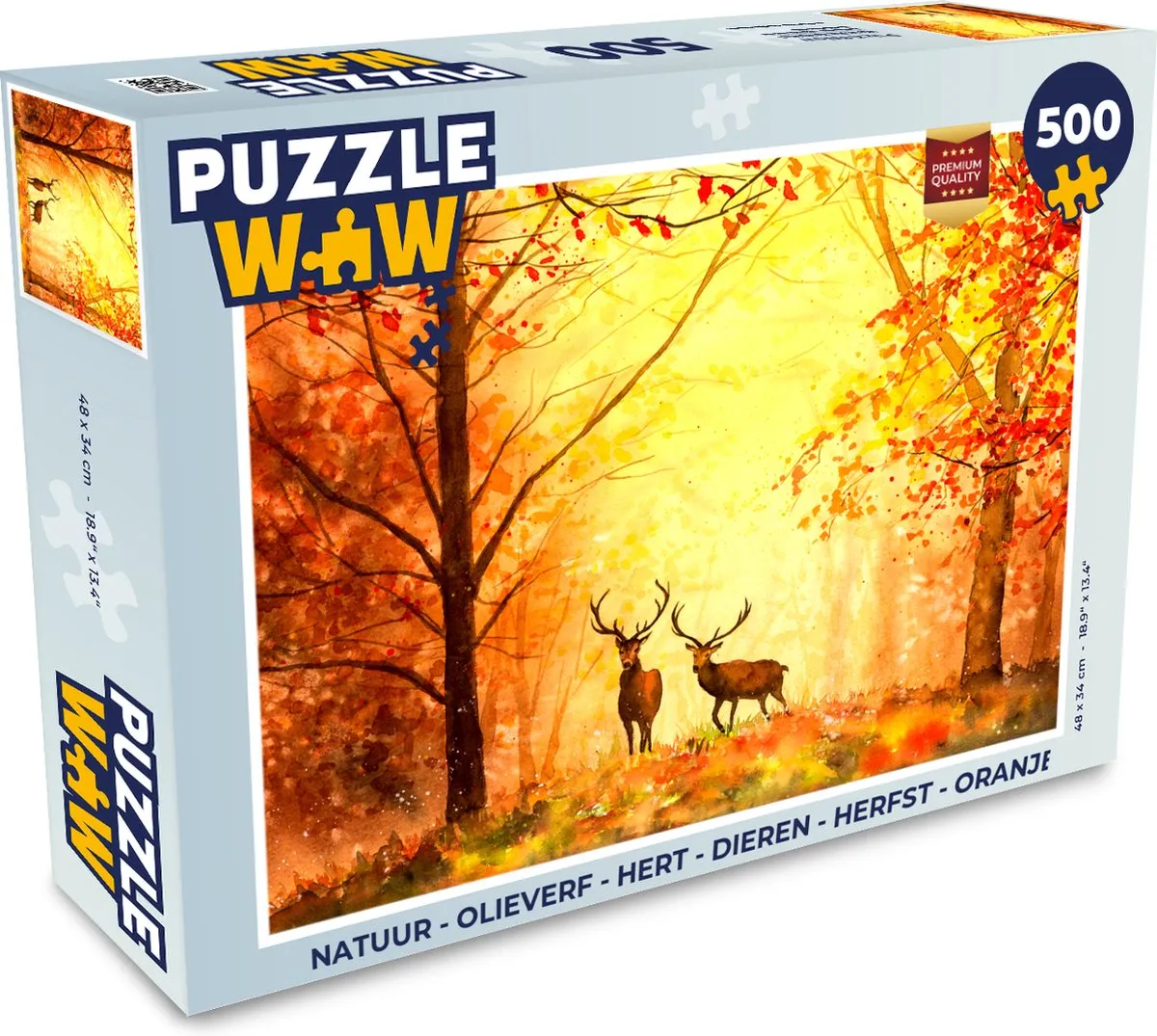 PuzzleWow Natuur Olieverf Hert Legpuzzel 500 Stuks - Multicolor
