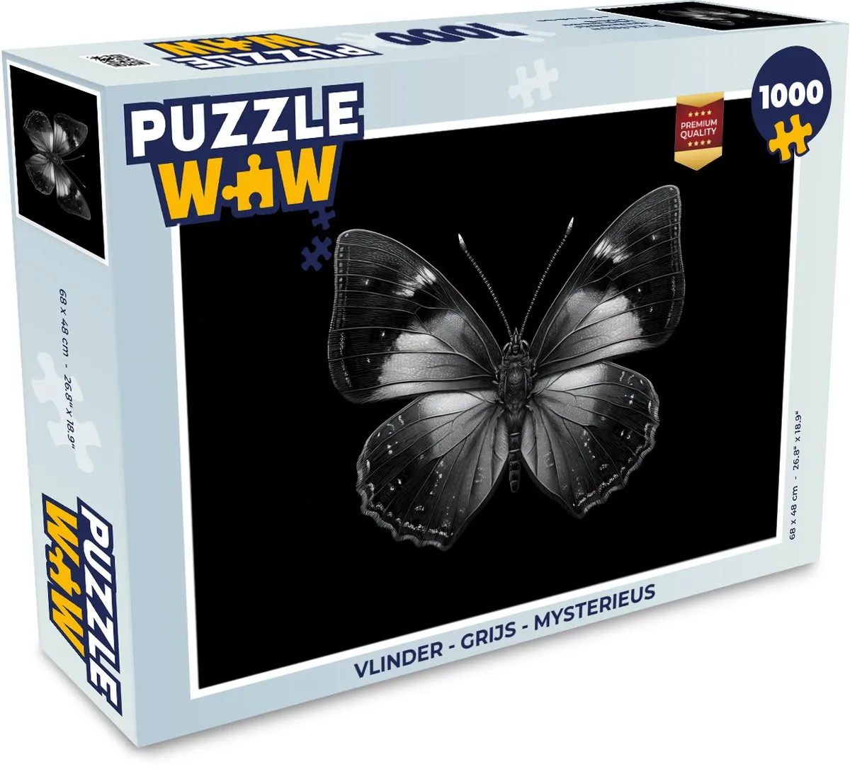 PuzzleWow Vlinder Legpuzzel 1000 Stuks - Grijs