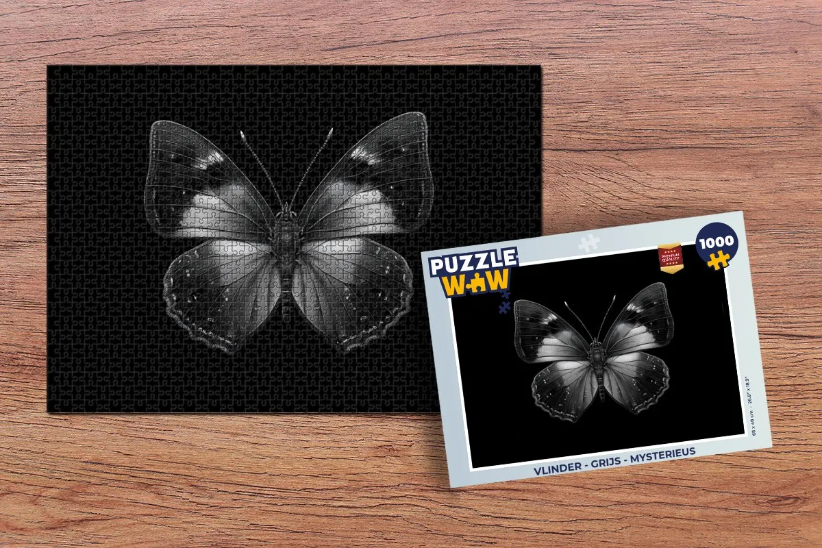PuzzleWow Vlinder Legpuzzel 1000 Stuks - Grijs