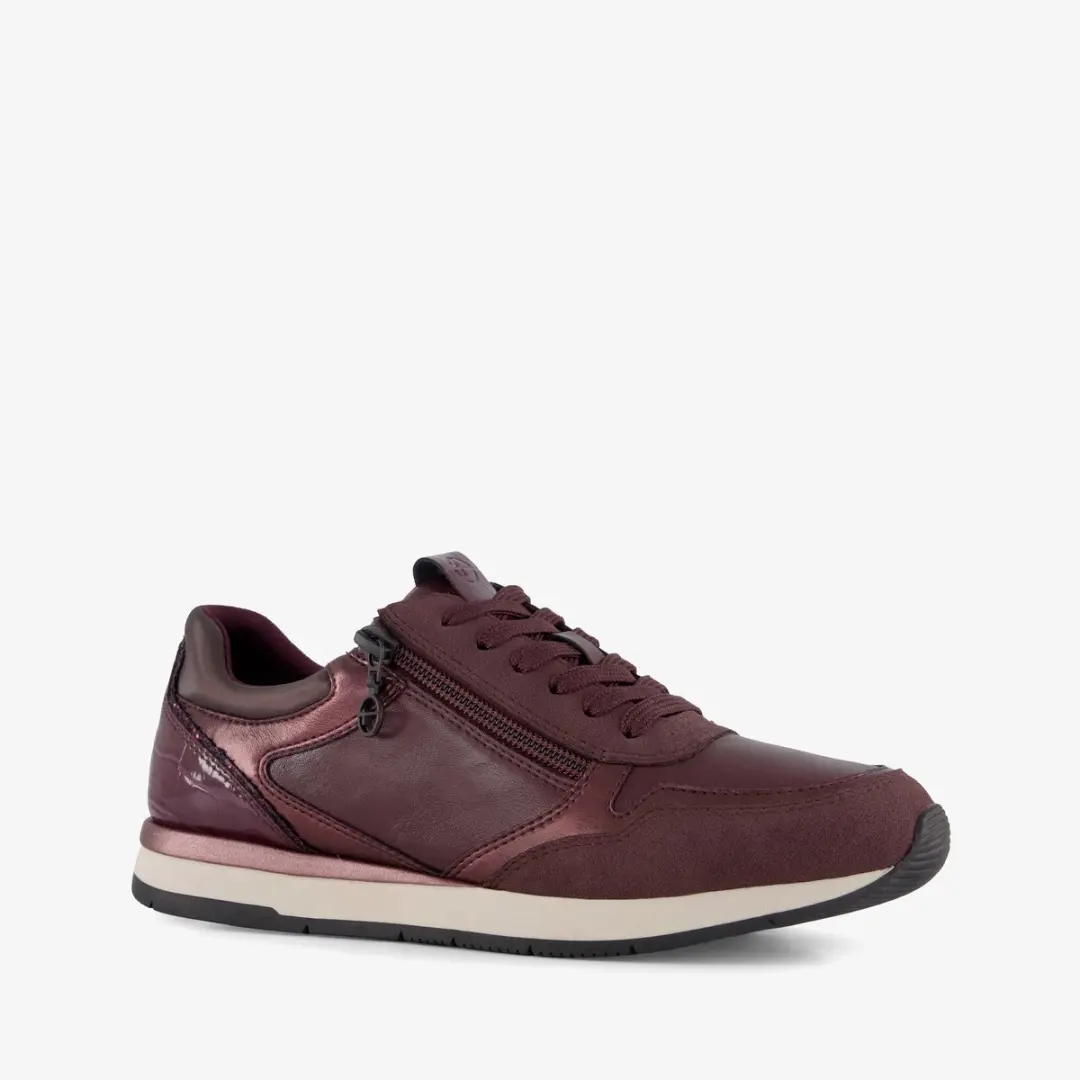 Tamaris dames sneakers met rits bordeauxrood