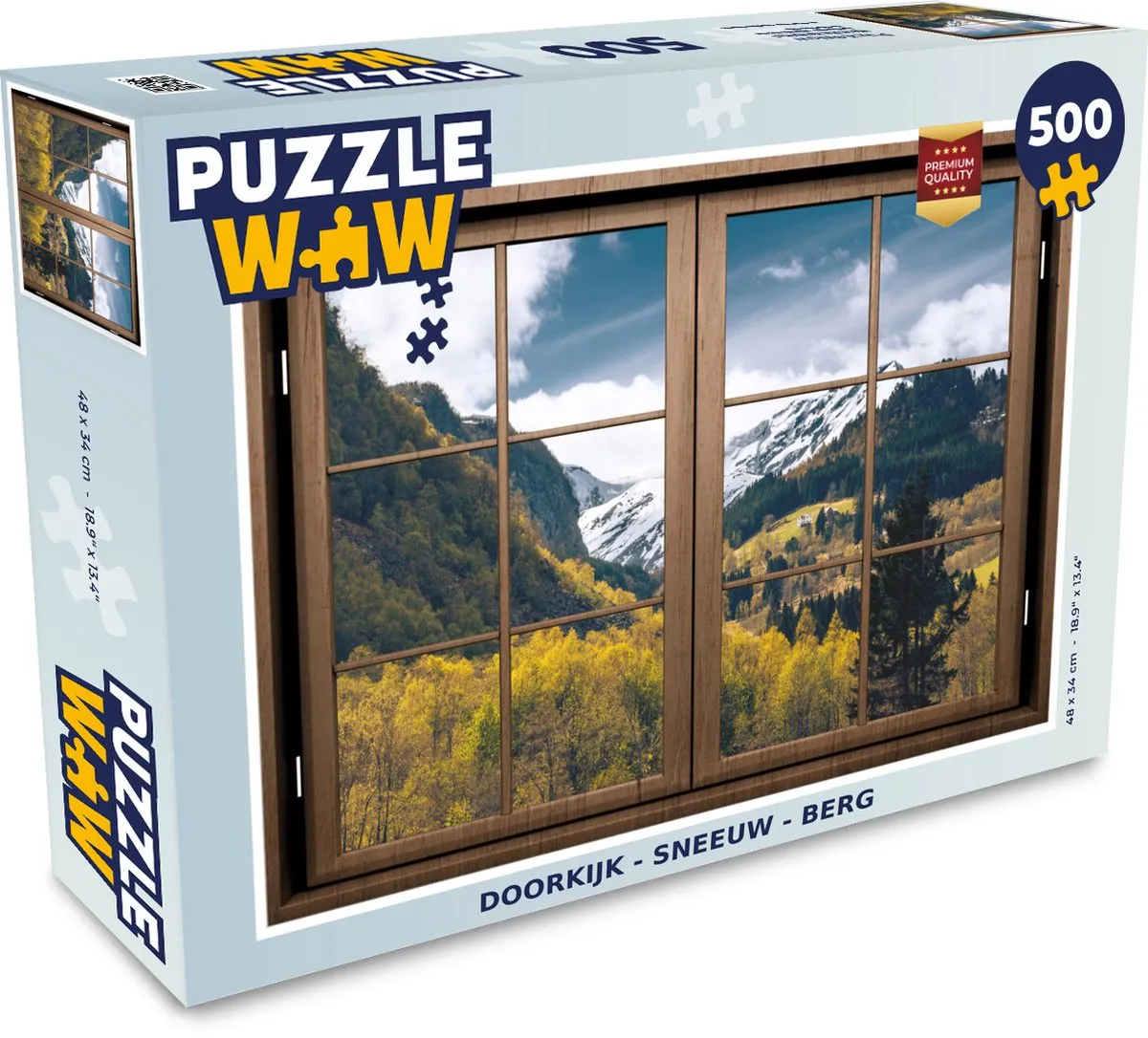 PuzzleWow Doorkijk Sneeuw Berg Legpuzzel 500 Stuks - Multicolor