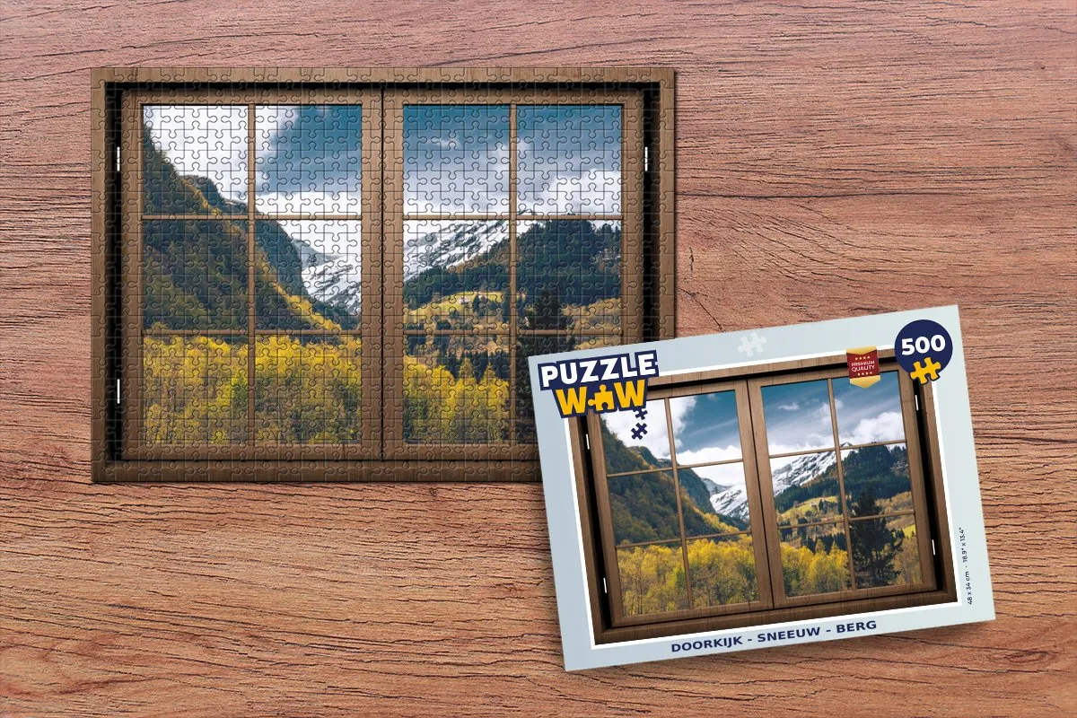PuzzleWow Doorkijk Sneeuw Berg Legpuzzel 500 Stuks - Multicolor