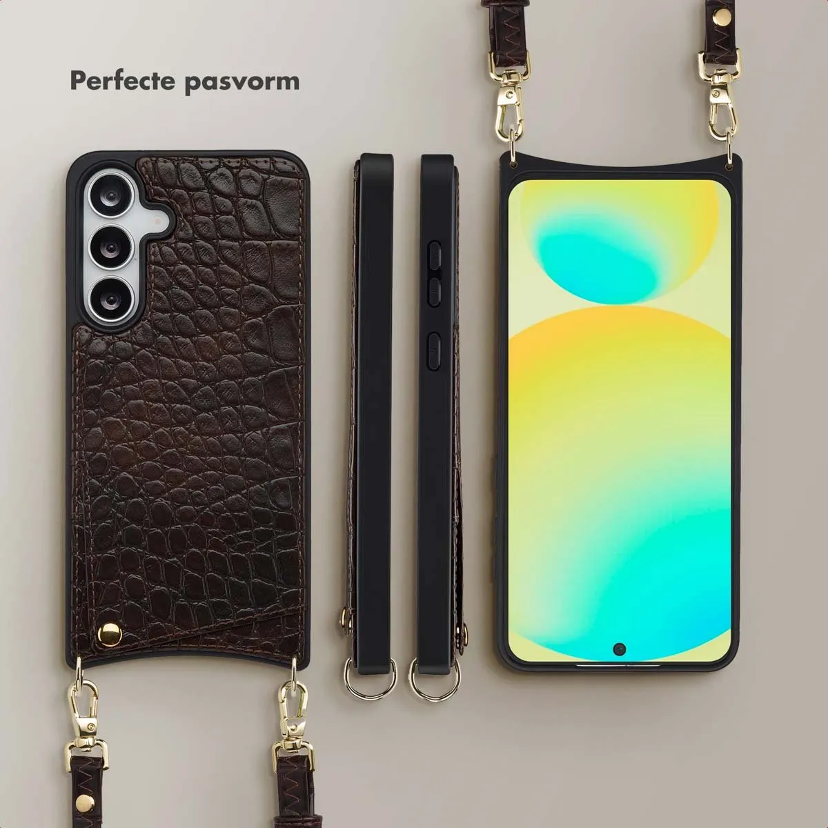 Selencia Croco Backcover Hoesje Samsung Galaxy S25 FE - Donkerbruin