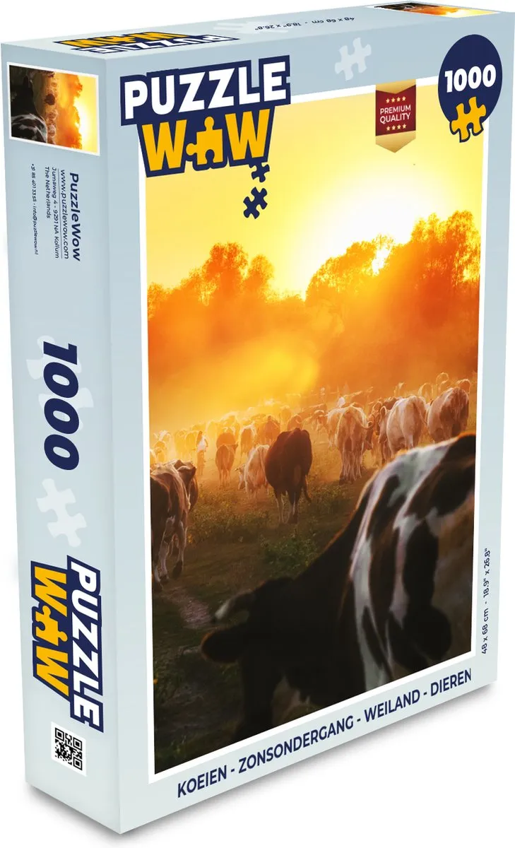 PuzzleWow Koeien Zonsondergang Legpuzzel 1000 Stuks - Multicolor