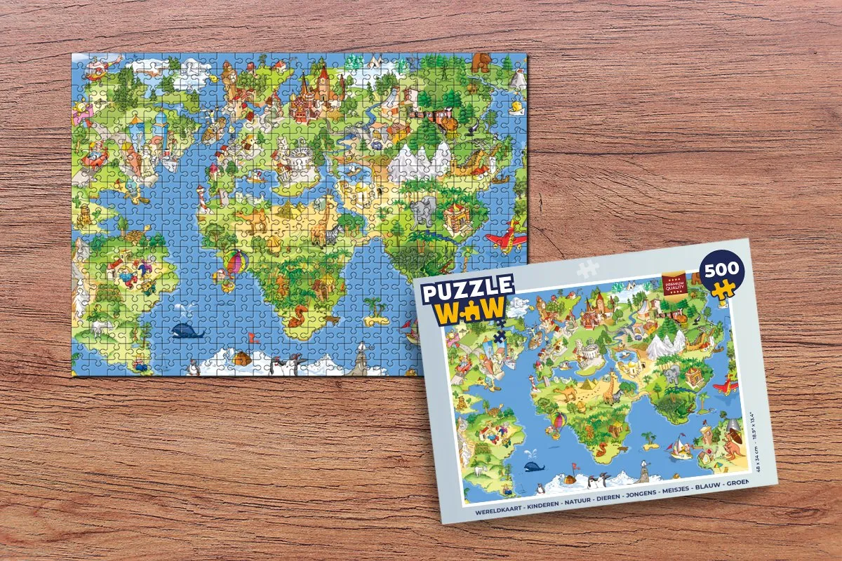 PuzzleWow Wereldkaart Puzzel 500 Stuks - Multicolor
