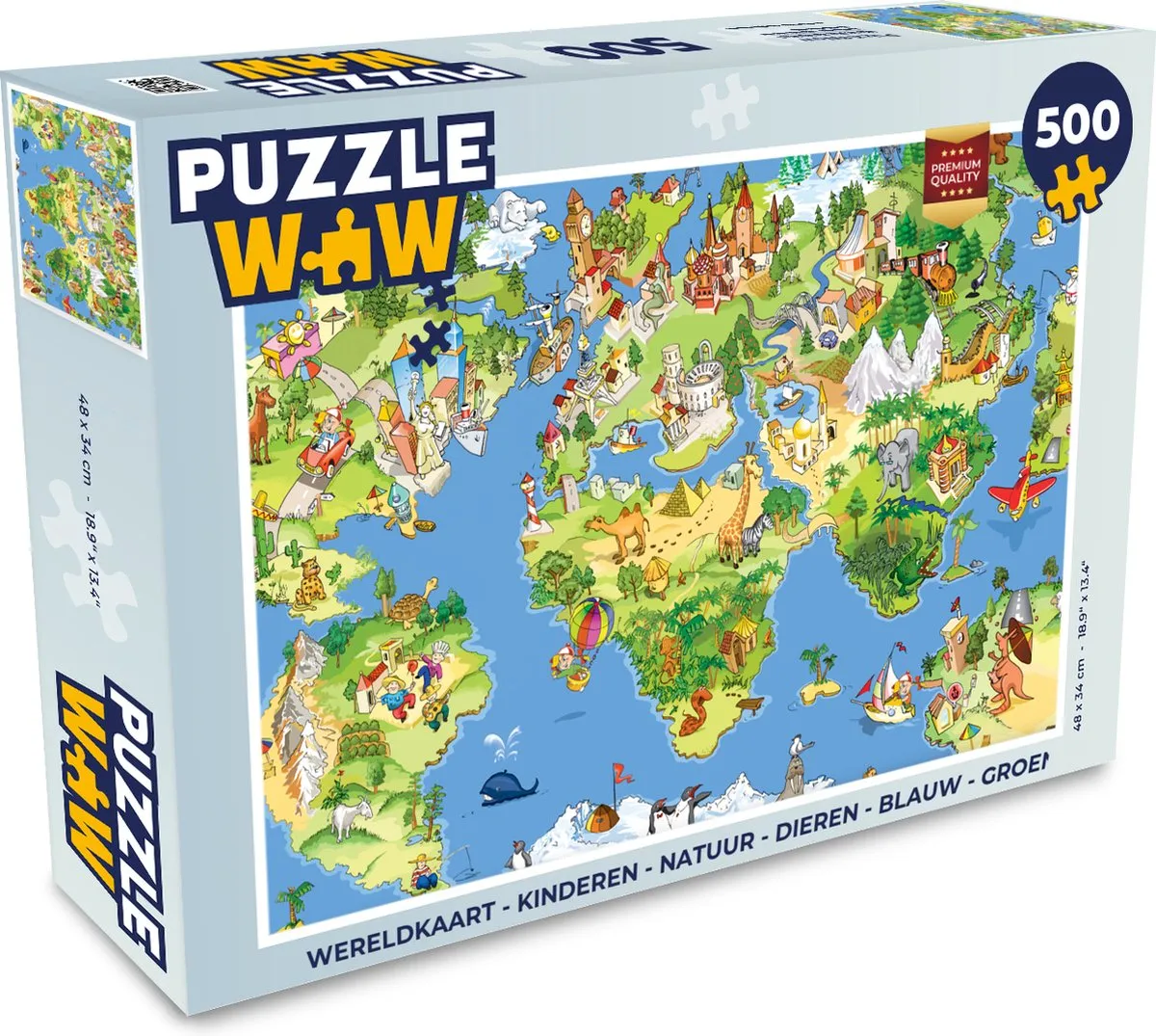 PuzzleWow Wereldkaart Puzzel 500 Stuks - Multicolor