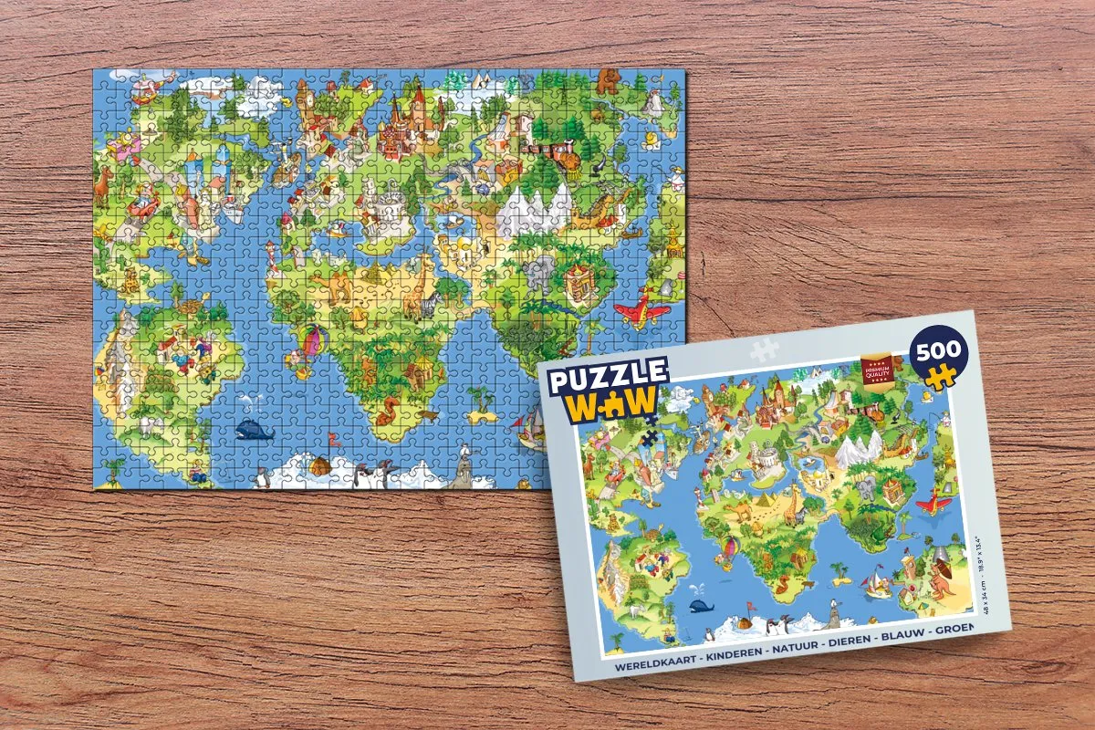 PuzzleWow Wereldkaart Puzzel 500 Stuks - Multicolor