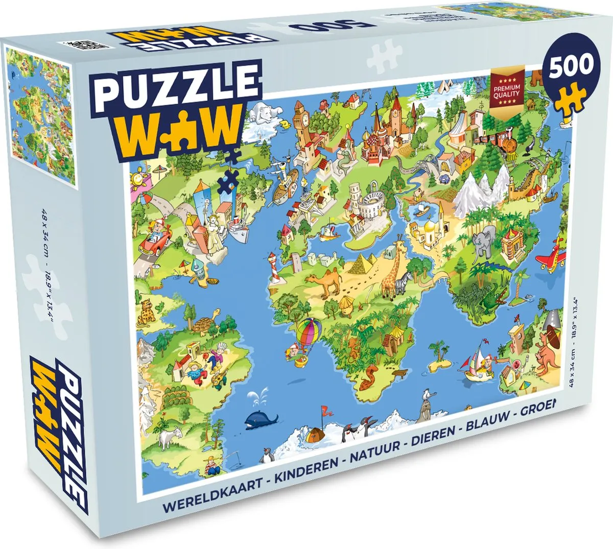 PuzzleWow Wereldkaart Puzzel 500 Stuks