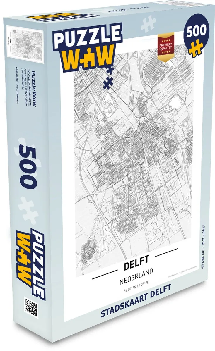 PuzzleWow Stadskaart Delft Legpuzzel 500 Stuks