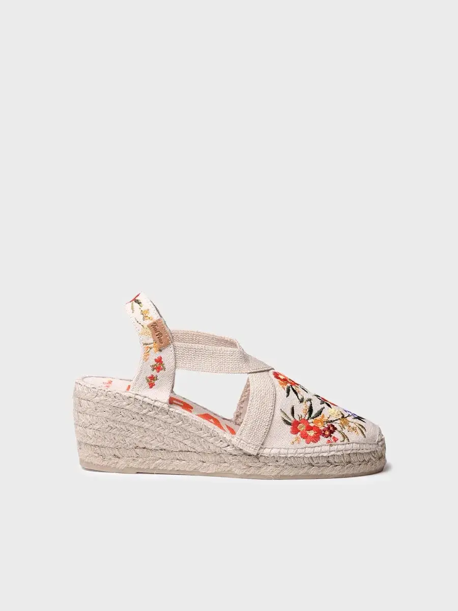 Espadrille met sleehak voor dames en veelkleurig borduurwerk