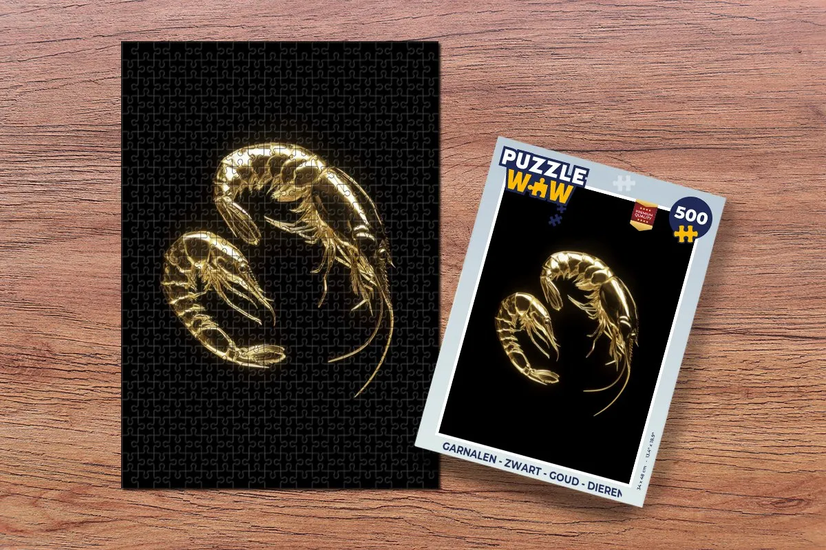 PuzzleWow Garnalen Legpuzzel 500 Stuks - Zwart/Goud
