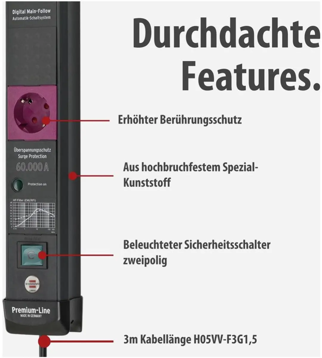 Brennenstuhl Premium-Line Overspanningsbeveiliging 5-voudig - 3m