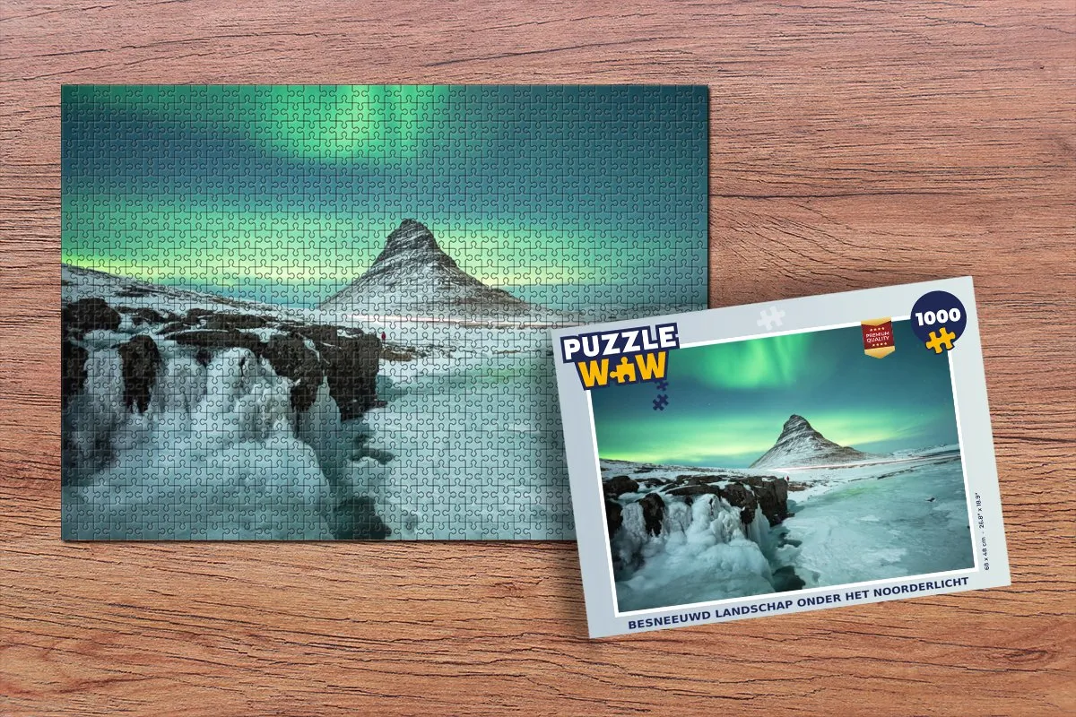 PuzzleWow Legpuzzel Besneeuwd Landschap Noorderlicht 1000 Stuks - Multicolor