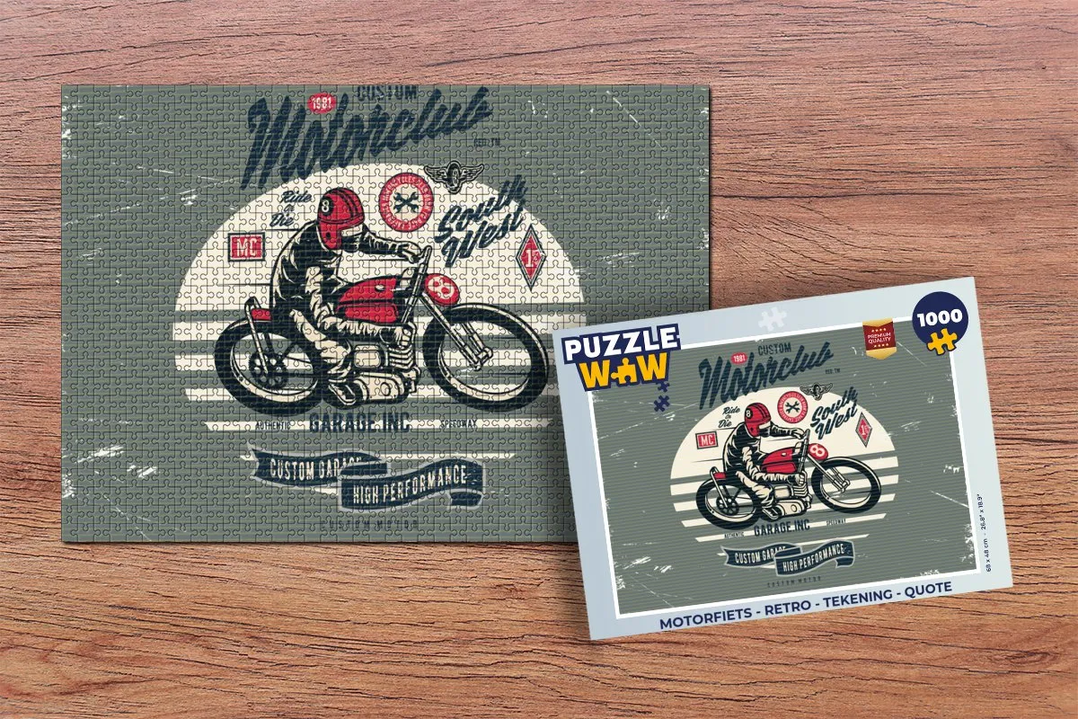 PuzzleWow Motorfiets Retro Legpuzzel 1000 Stuks - Multicolor