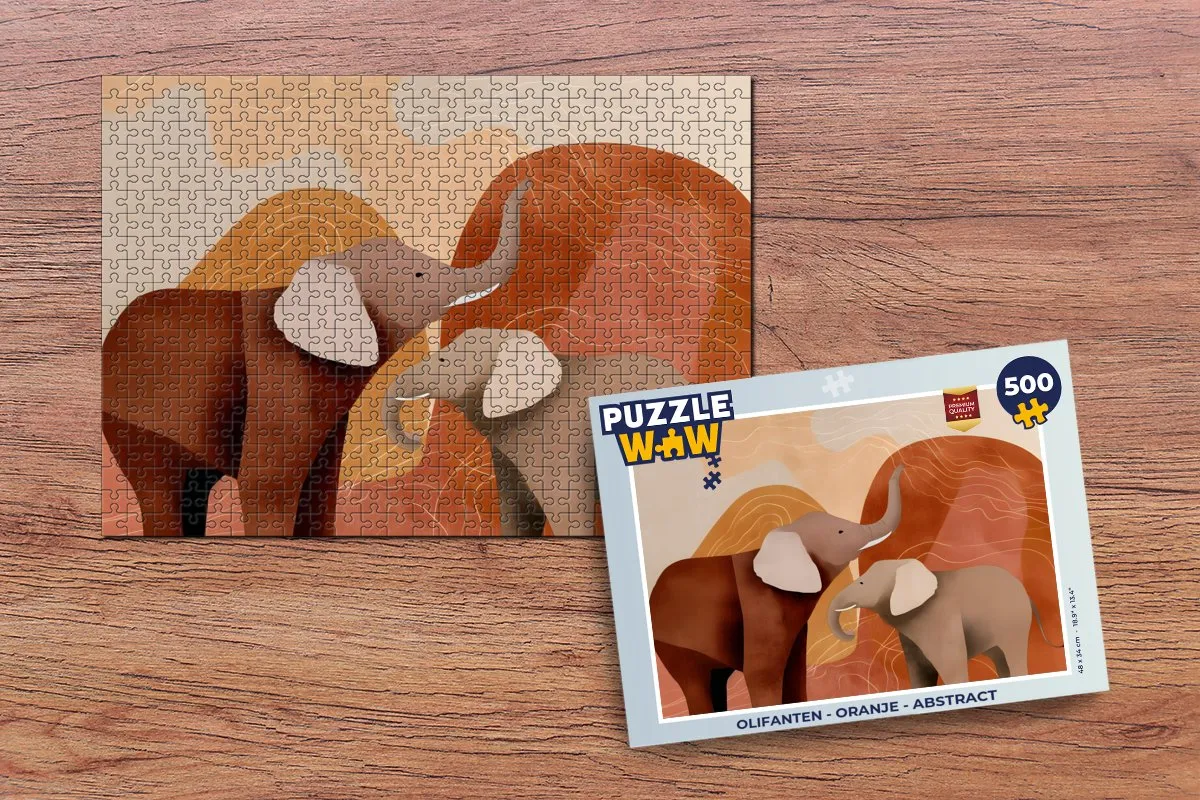 PuzzleWow Legpuzzel 500 Stuks - Olifanten Oranje Abstract