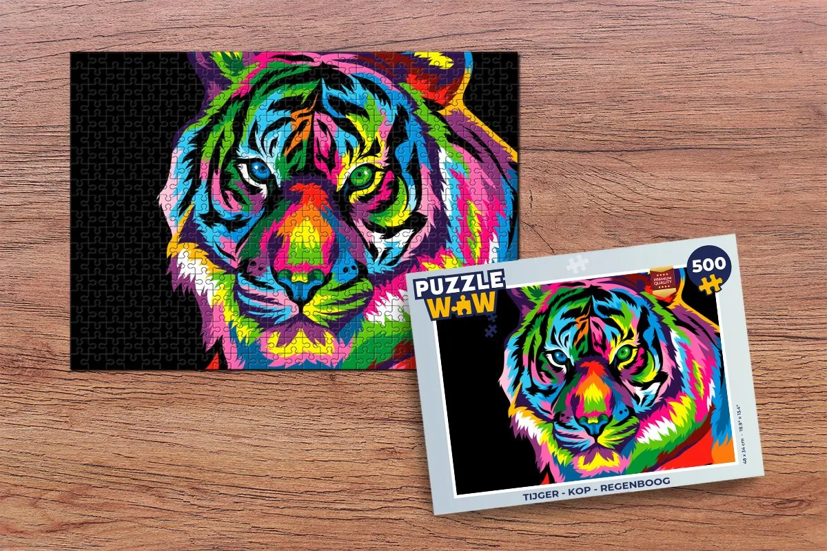 PuzzleWow Tijger Kop Regenboog Legpuzzel 500 Stuks - MPN 7434307611691