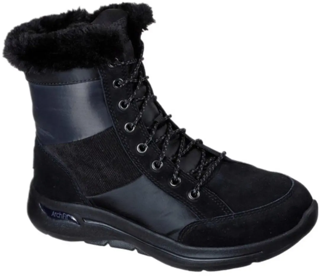 SKECHERS GO WALK ARCH FIT BOOT CONQUER, 144411-BKGY, Female, Black Skechers Snea