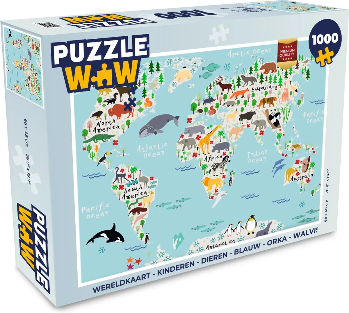 PuzzleWow Wereldkaart Dierenpuzzel 1000 Stuks - Multicolor
