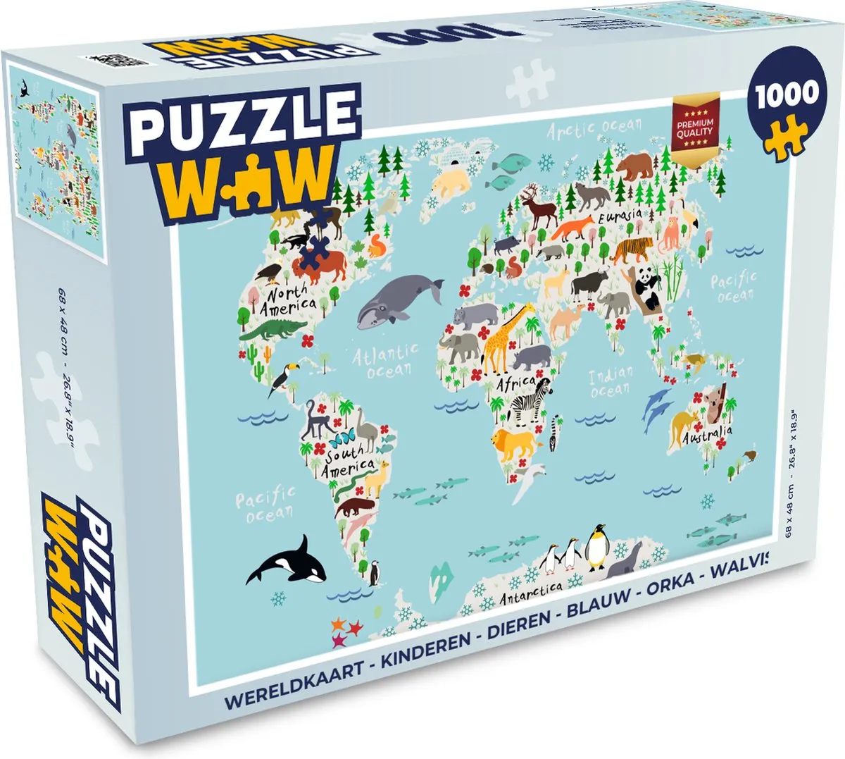 PuzzleWow Wereldkaart Dierenpuzzel 1000 Stuks - Multicolor