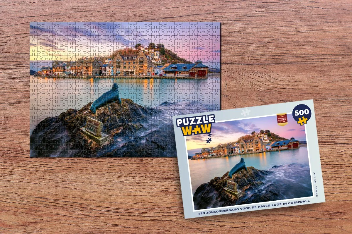 PuzzleWow Legpuzzel Een zonsondergang voor de haven Looe - 500 Stukken - Multicolor