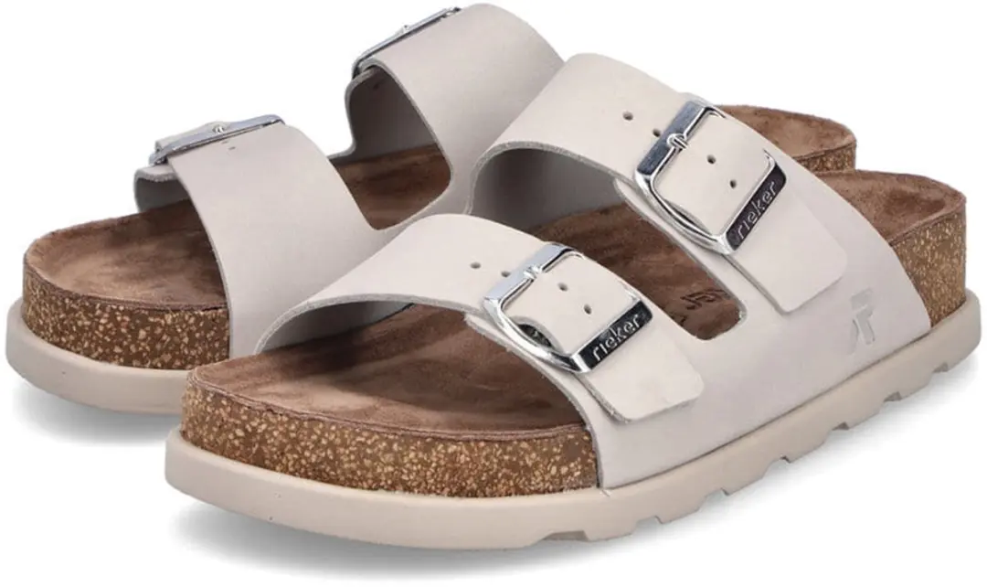 Rieker damesslippers V3190-40 met voetbed, dames, leer, grijs