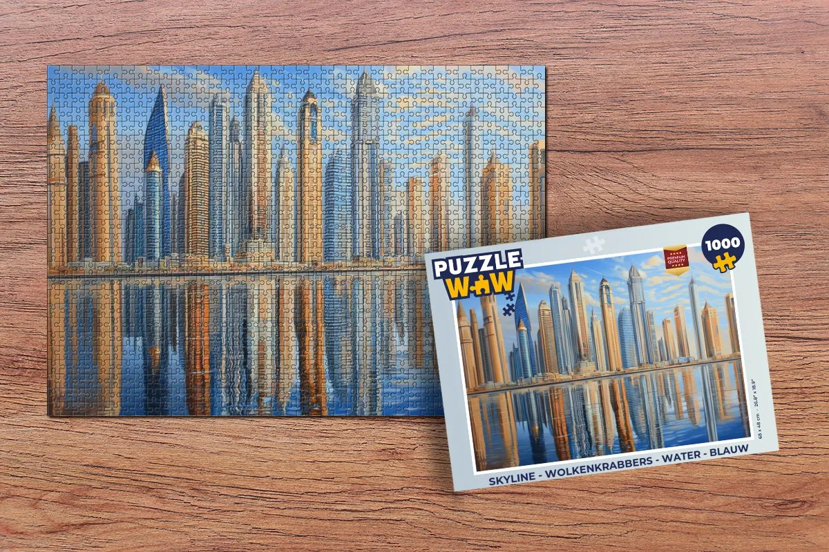 PuzzleWow Skyline Wolkenkrabbers Water Legpuzzel 1000 Stuks - Blauw