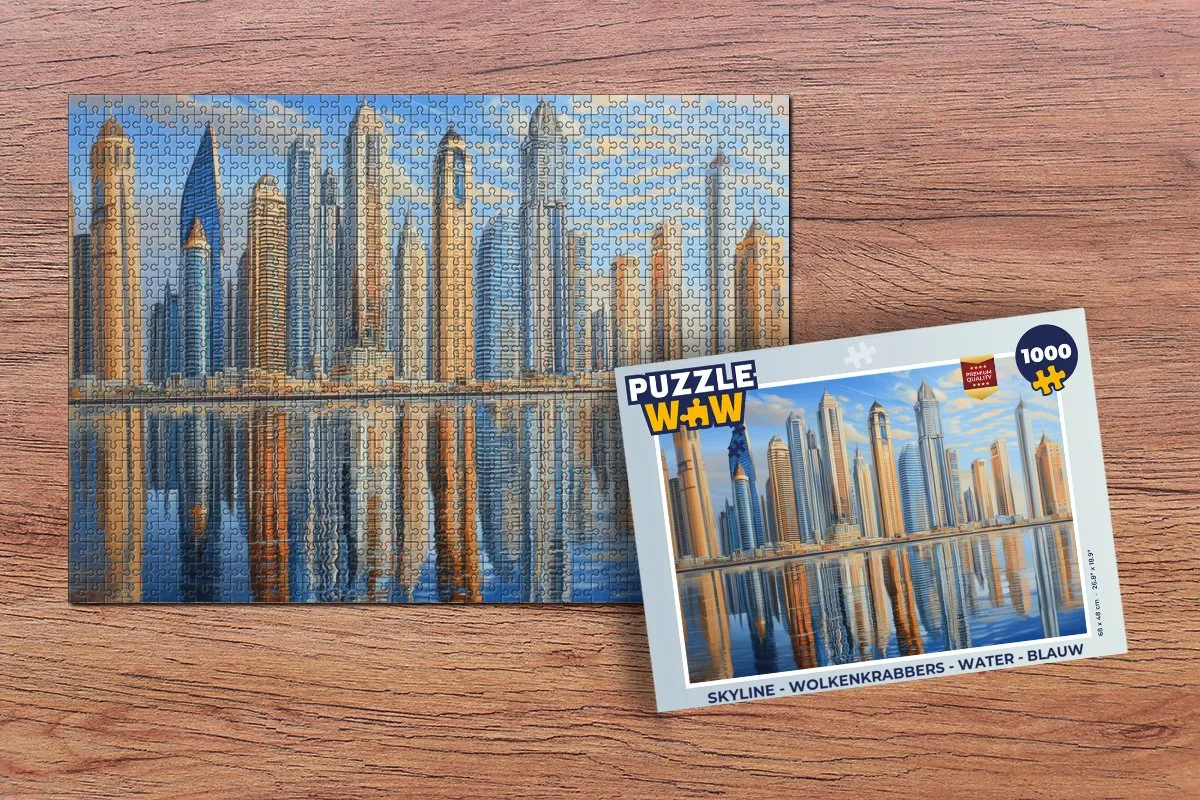 PuzzleWow Skyline Wolkenkrabbers Water Legpuzzel 1000 Stuks - Blauw