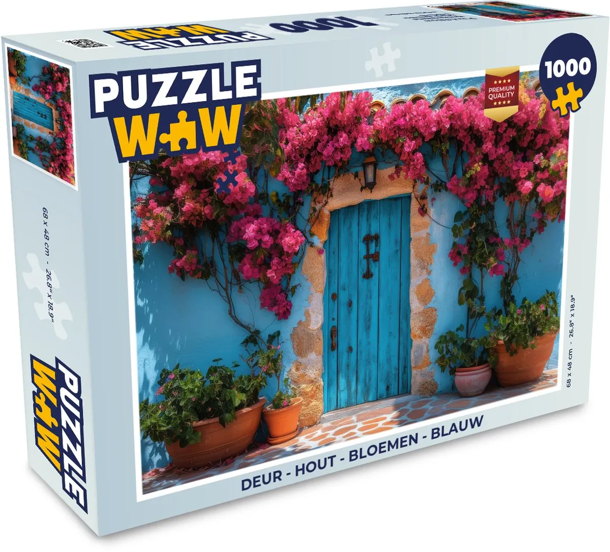 PuzzleWow Deur Bloemen Puzzel 1000 Stuks - Blauw