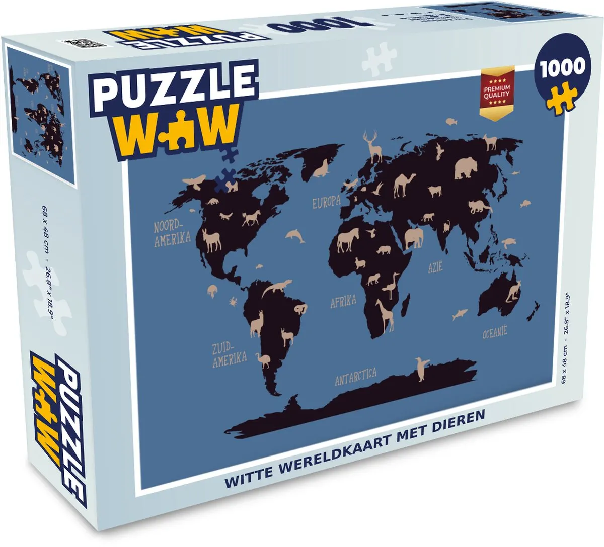 PuzzleWow Wereldkaart Dieren Legpuzzel 1000 Stuks - Multicolor