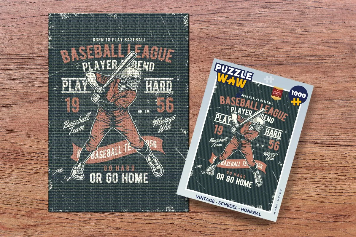 PuzzleWow Vintage Schedel Honkbal Legpuzzel 1000 Stuks - Multicolor