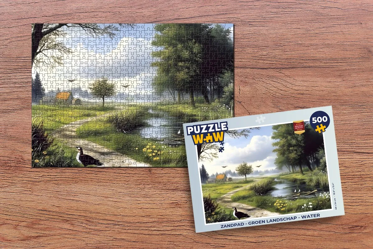 PuzzleWow Groen Landschap Legpuzzel 500 Stuks - Water & Zandpad
