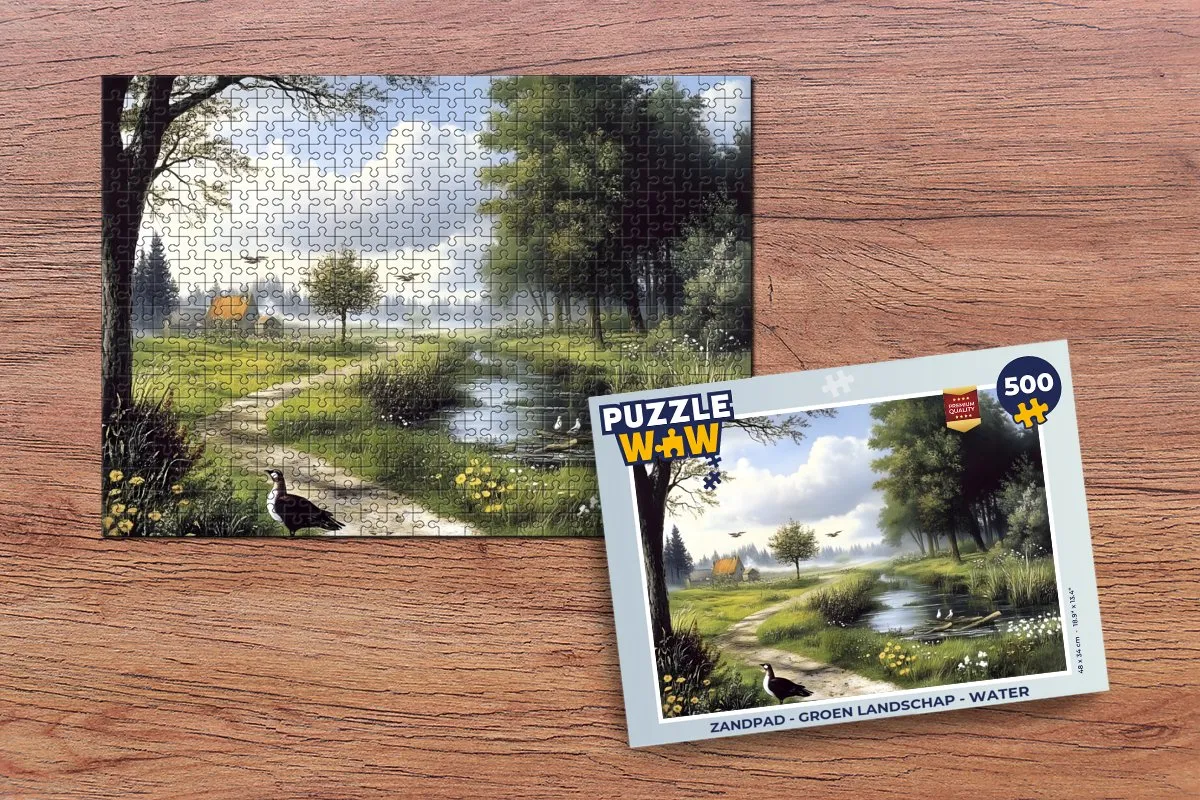 PuzzleWow Groen Landschap Legpuzzel 500 Stuks - Water & Zandpad
