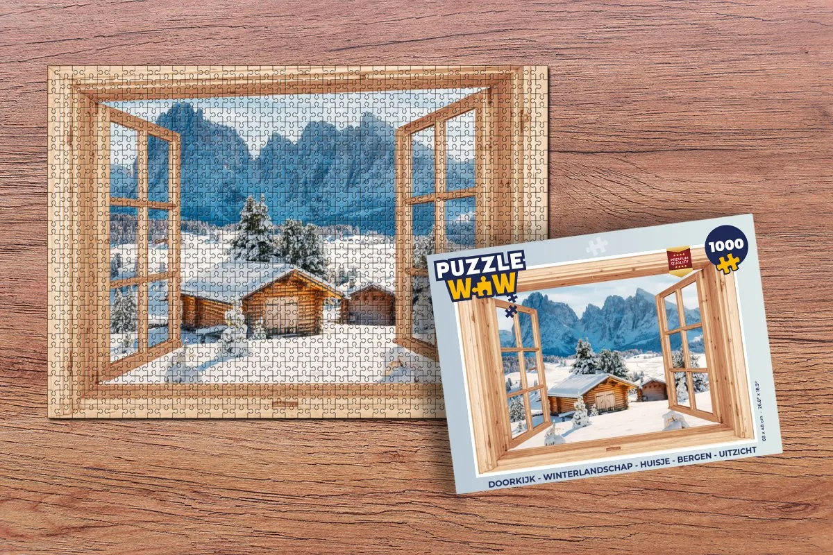 PuzzleWow Winterlandschap Legpuzzel 1000 Stuks - Huisje & Bergen