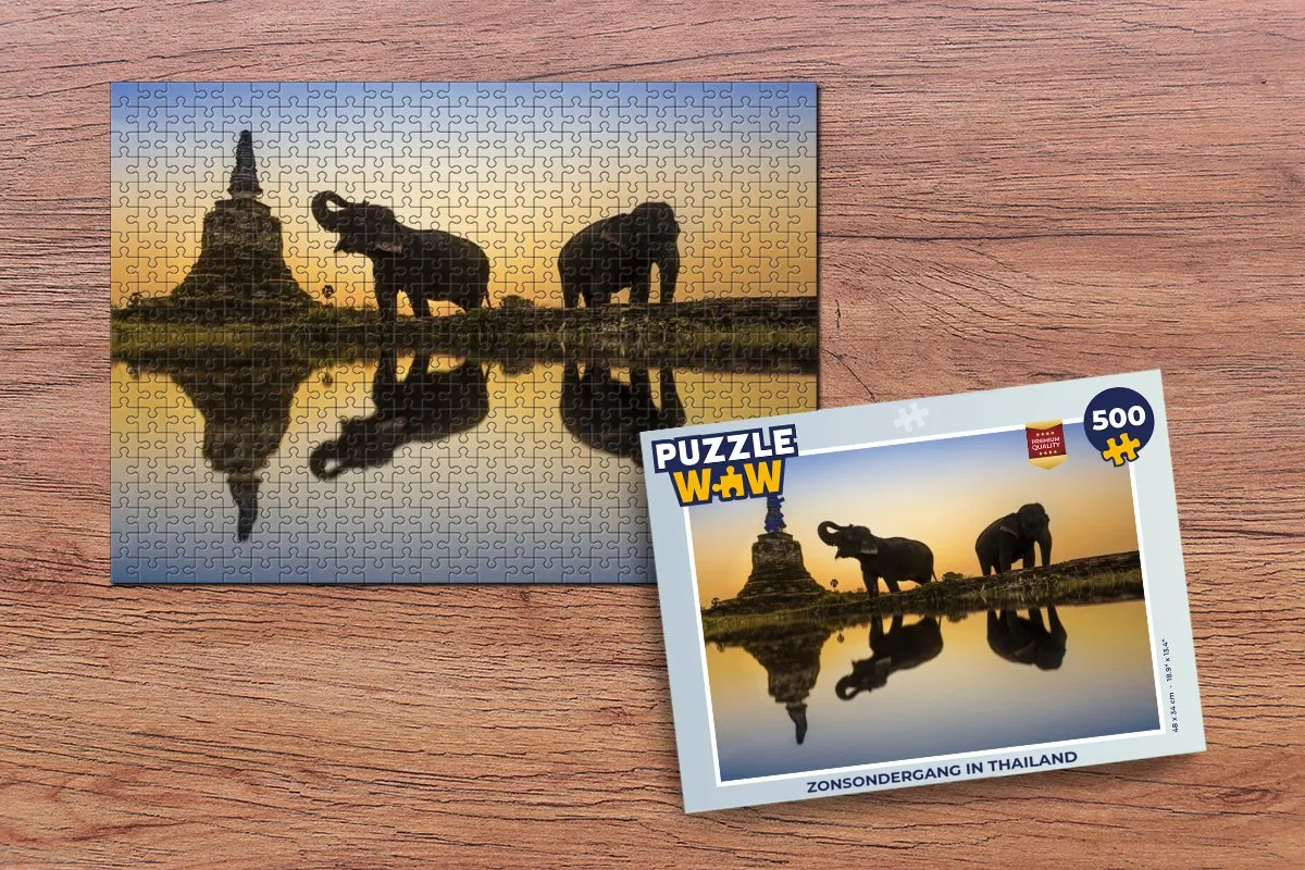 PuzzleWow Legpuzzel Zonsondergang in Thailand 500 Stuks - Multicolor