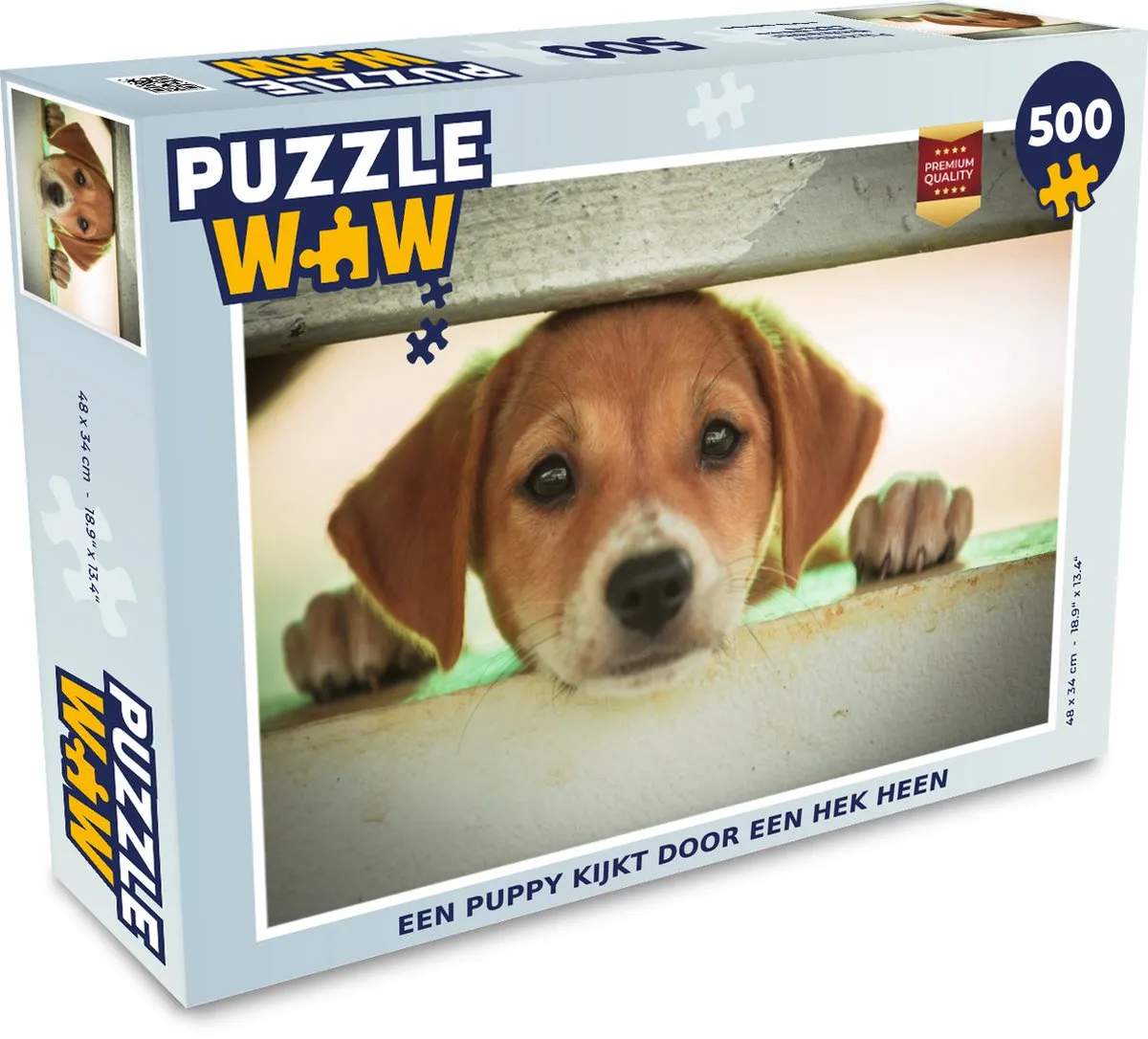 PuzzleWow Legpuzzel Een puppy kijkt door een hek 500 Stuks - Multicolor