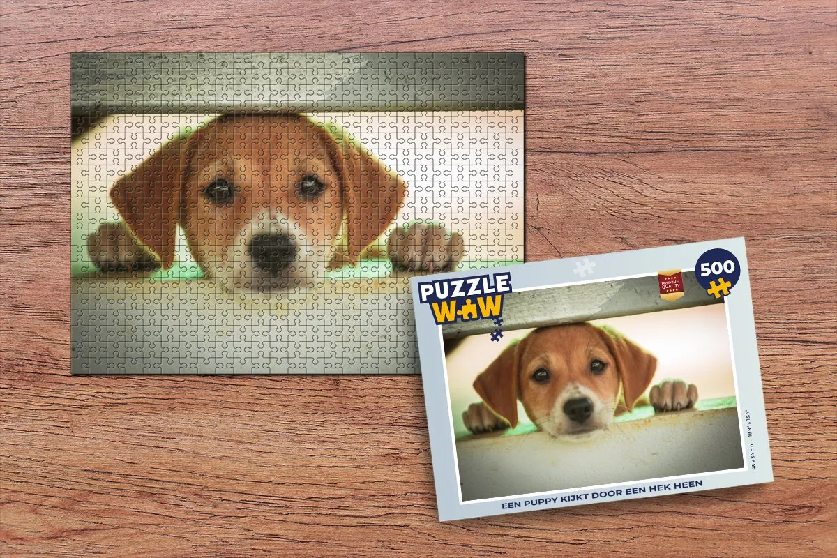 PuzzleWow Legpuzzel Een puppy kijkt door een hek 500 Stuks - Multicolor