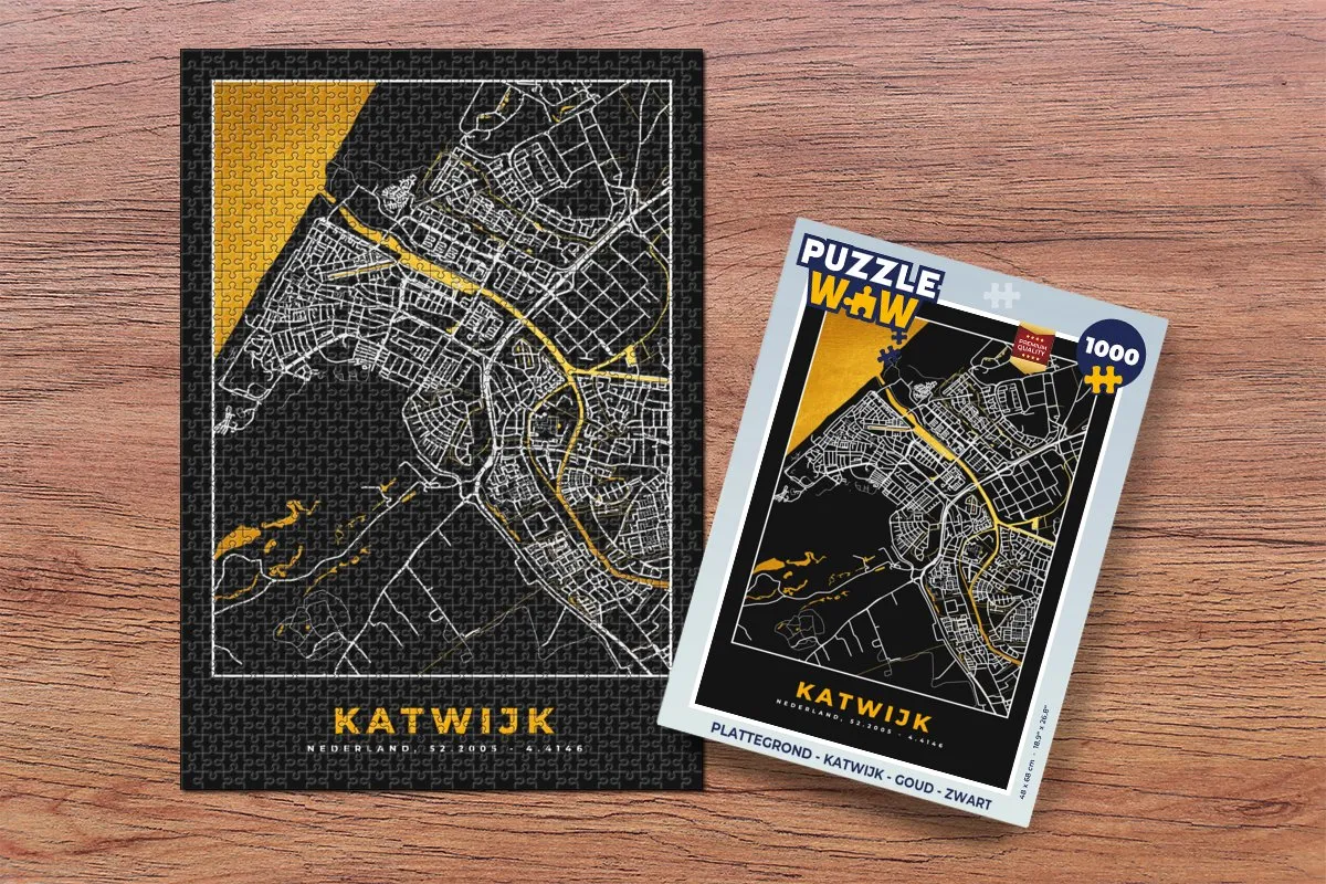 PuzzleWow Katwijk Legpuzzel 1000 Stuks - Goud/Zwart