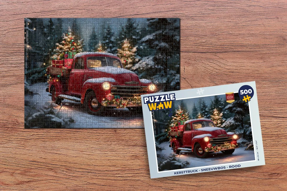 PuzzleWow Kersttruck Sneeuwbos Puzzel 500 Stuks - Rood