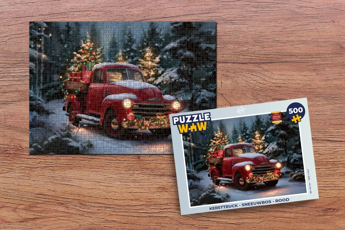 PuzzleWow Kersttruck Sneeuwbos Puzzel 500 Stuks - Rood