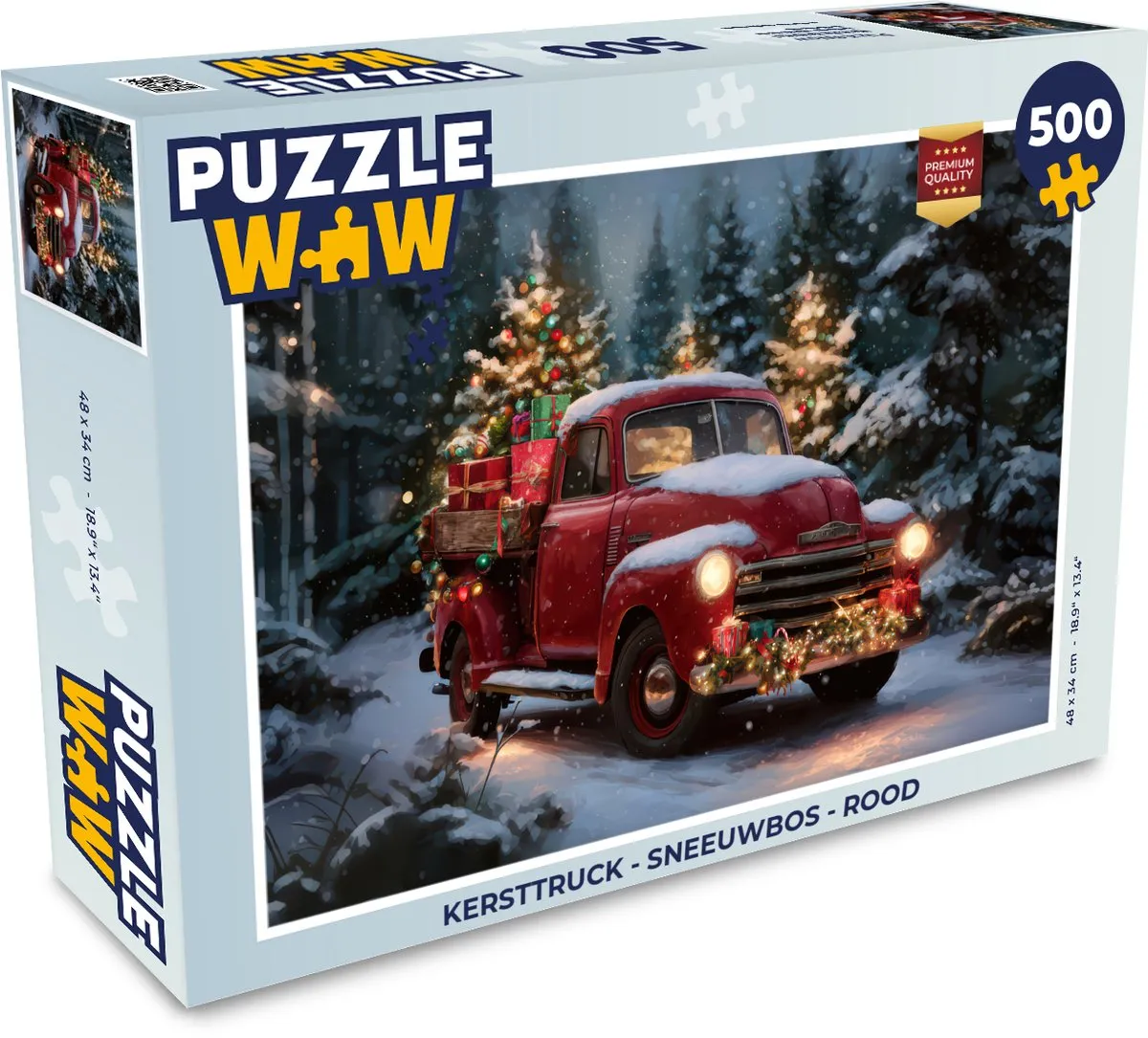 PuzzleWow Kersttruck Sneeuwbos Puzzel 500 Stuks - Rood