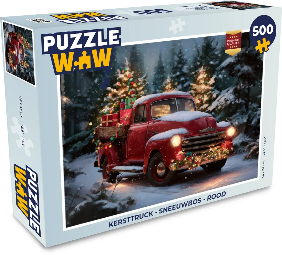 PuzzleWow Kersttruck Sneeuwbos Puzzel 500 Stuks - Rood