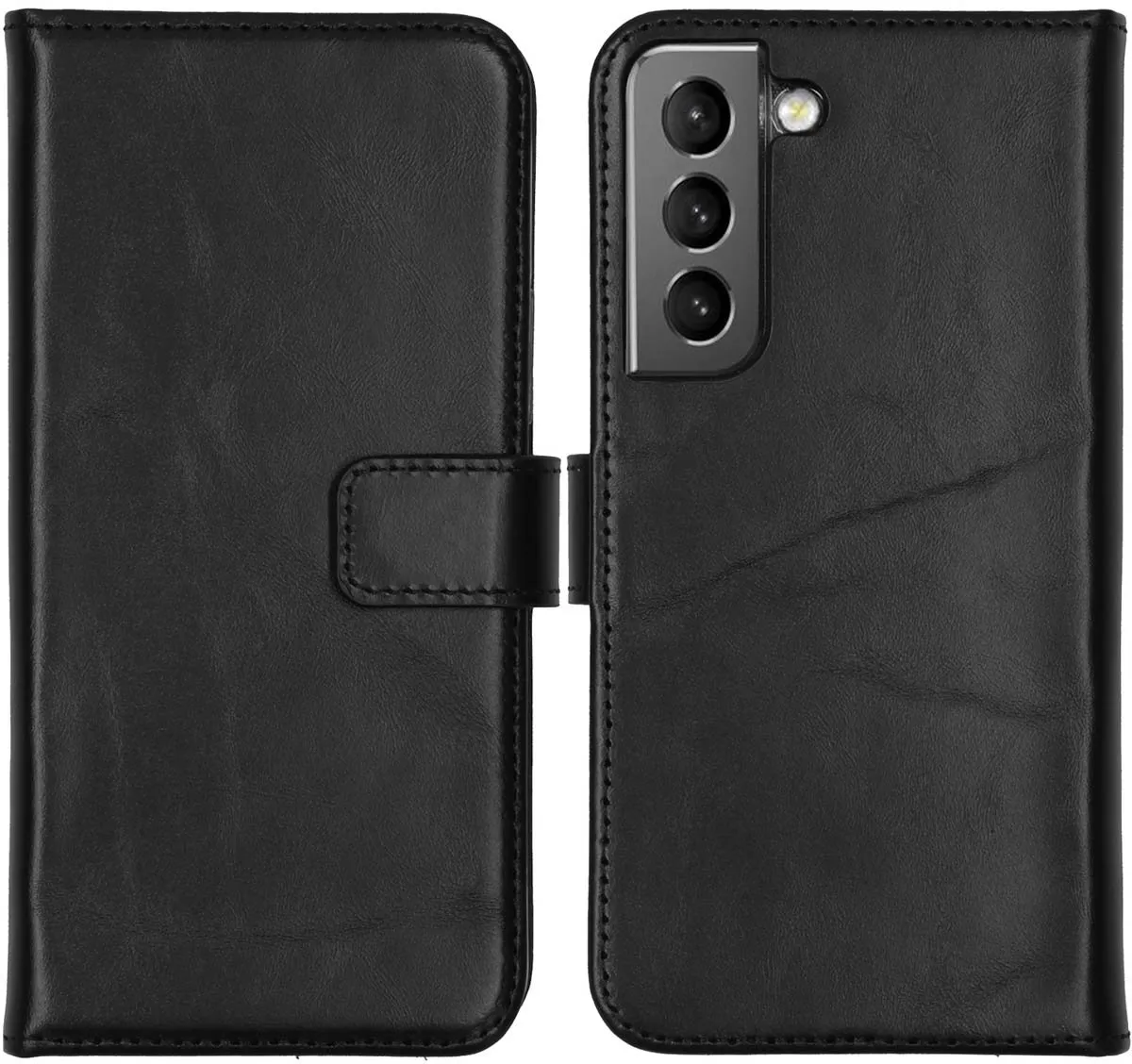 Selencia Hoesje Samsung Galaxy S22 - Echt Lederen Bookcase 3 Stuks - Zwart