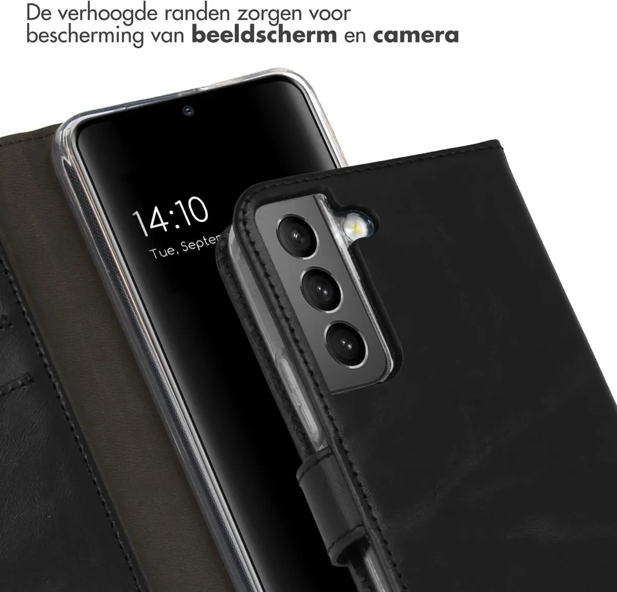 Selencia Hoesje Samsung Galaxy S22 - Echt Lederen Bookcase 3 Stuks - Zwart