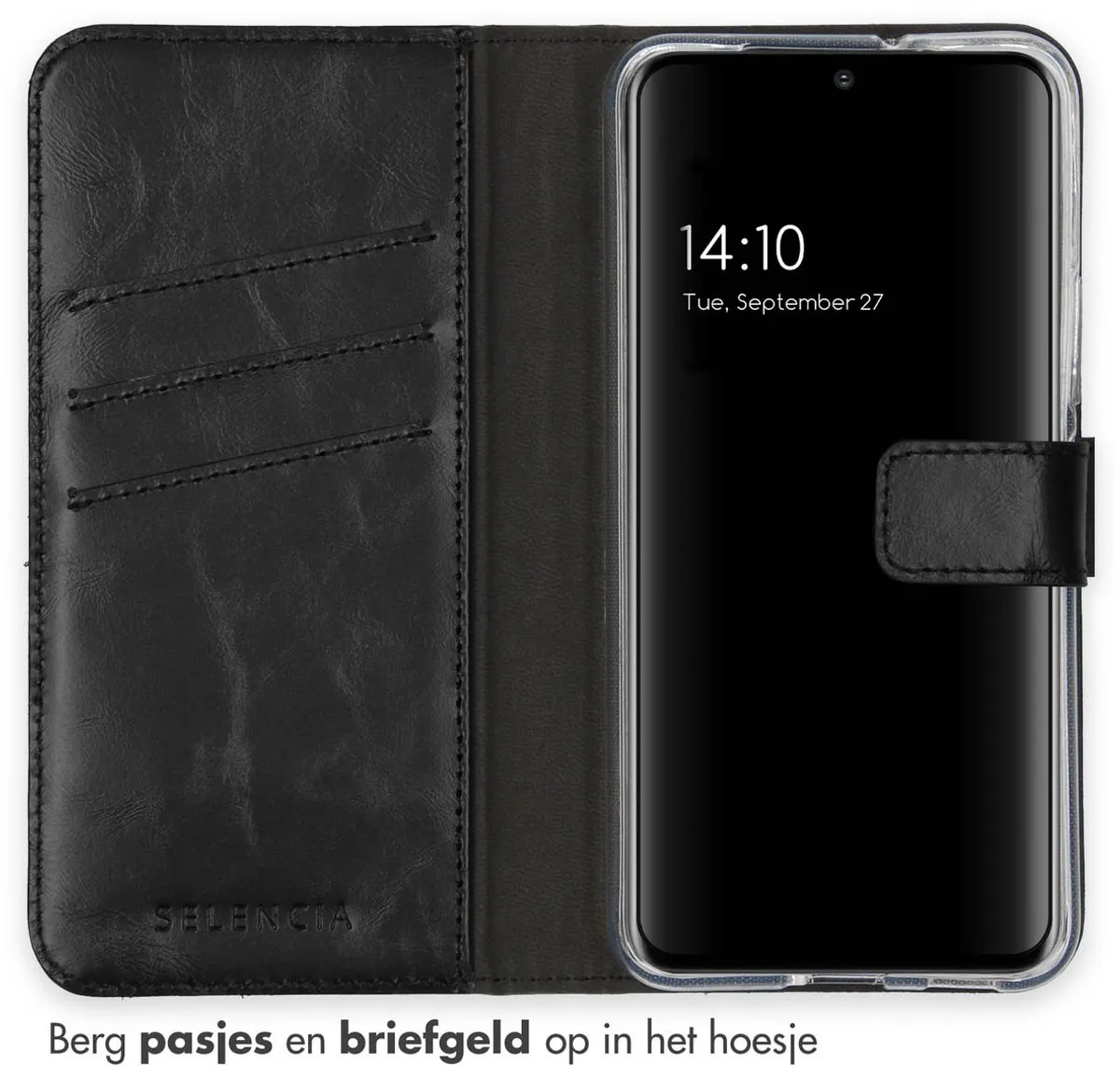 Selencia Hoesje Samsung Galaxy S22 - Echt Lederen Bookcase 3 Stuks - Zwart