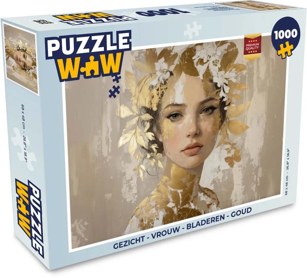 PuzzleWow Legpuzzel 1000 Stuks - Vrouw met Bladeren & Goud
